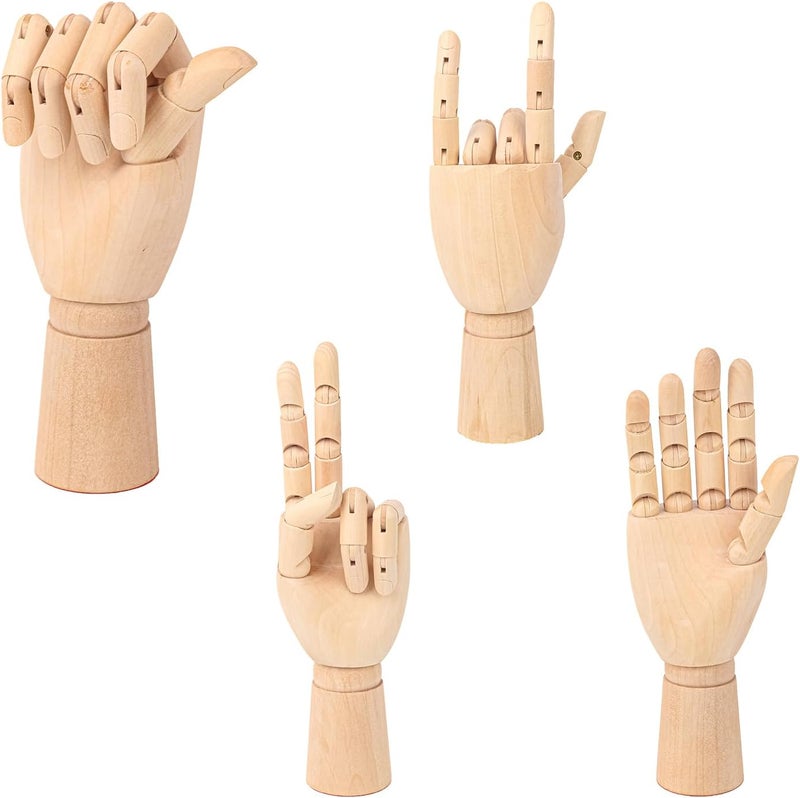IHDYPPEW 4 Pack 7 Inch Wooden Hand Model, Flexible Left and Right Wood Art Mannequin Wooden Artist Hand Model, Wooden Manikin Hand for Sketching, Painting, Sample Display and Home Decor - Image 1